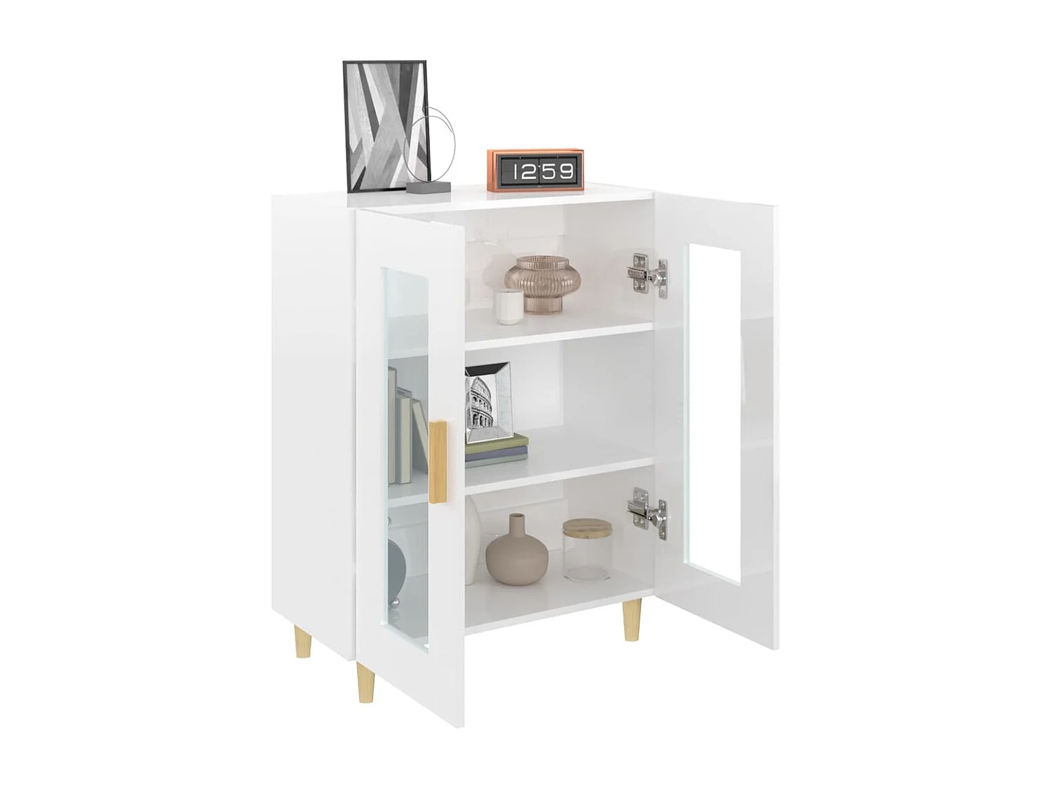 Buffet Blanc brillant 69,5x34x90 cm Bois d'ingénierie