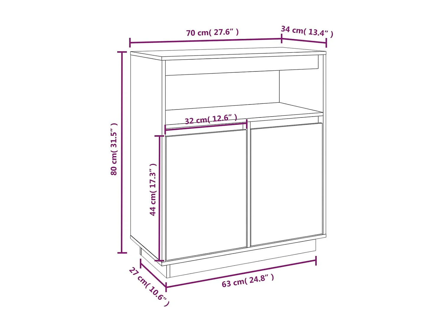 Sideboard Honigbraun 70x34x80 cm Massivholz Kiefer