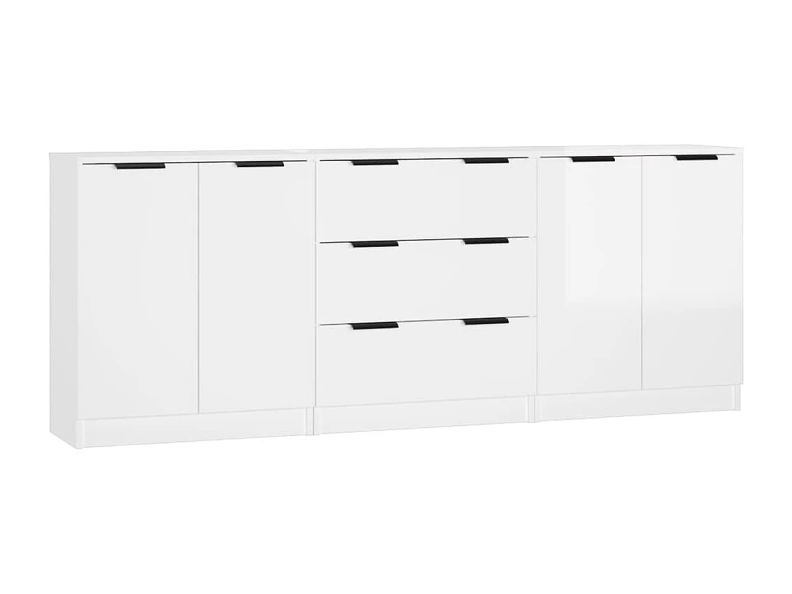 Credenze 3 pz Bianco Lucido in Legno Multistrato
