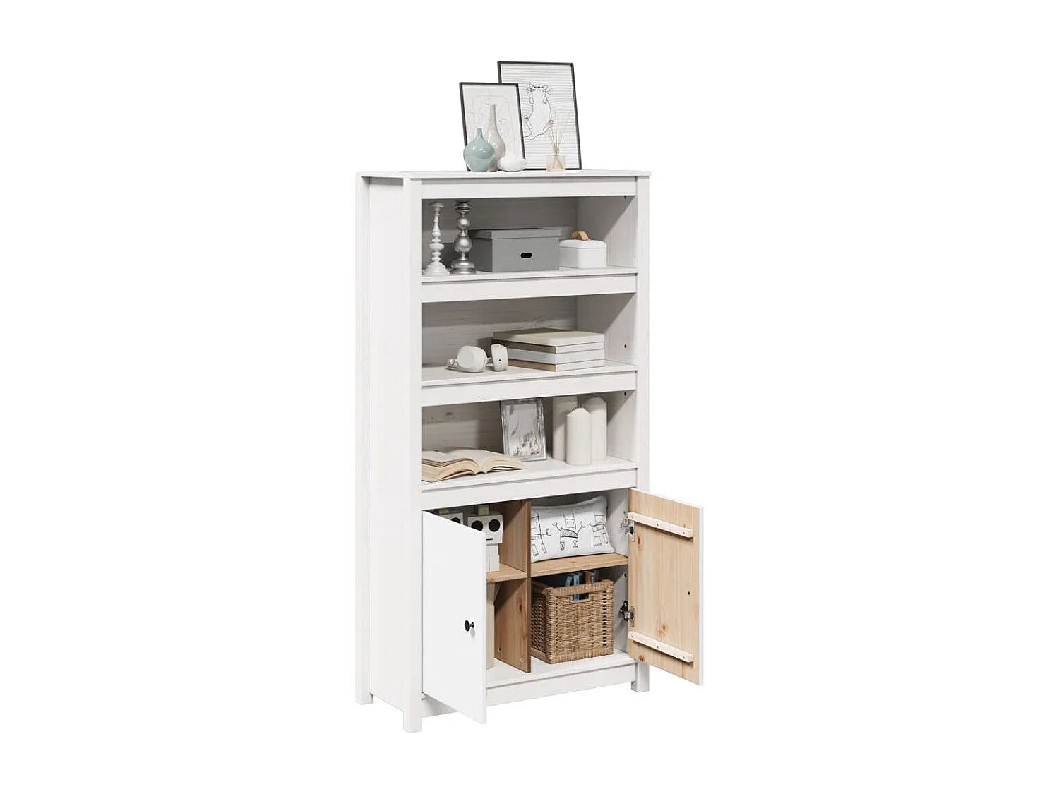 Credenza Bianca 80x35x154 cm in Legno Massello di Pino