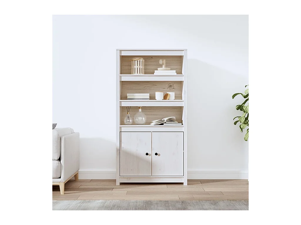 Buffet haut Blanc 80x35x154 cm Bois massif de pin