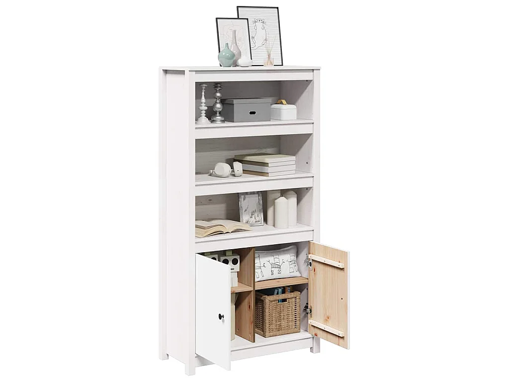 Buffet haut Blanc 80x35x154 cm Bois massif de pin