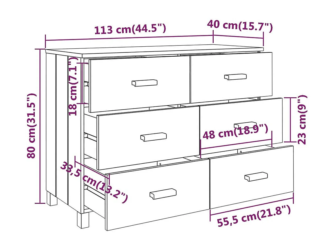 Aparador HAMAR 113x40x80 cm pinho maciço castanho-mel