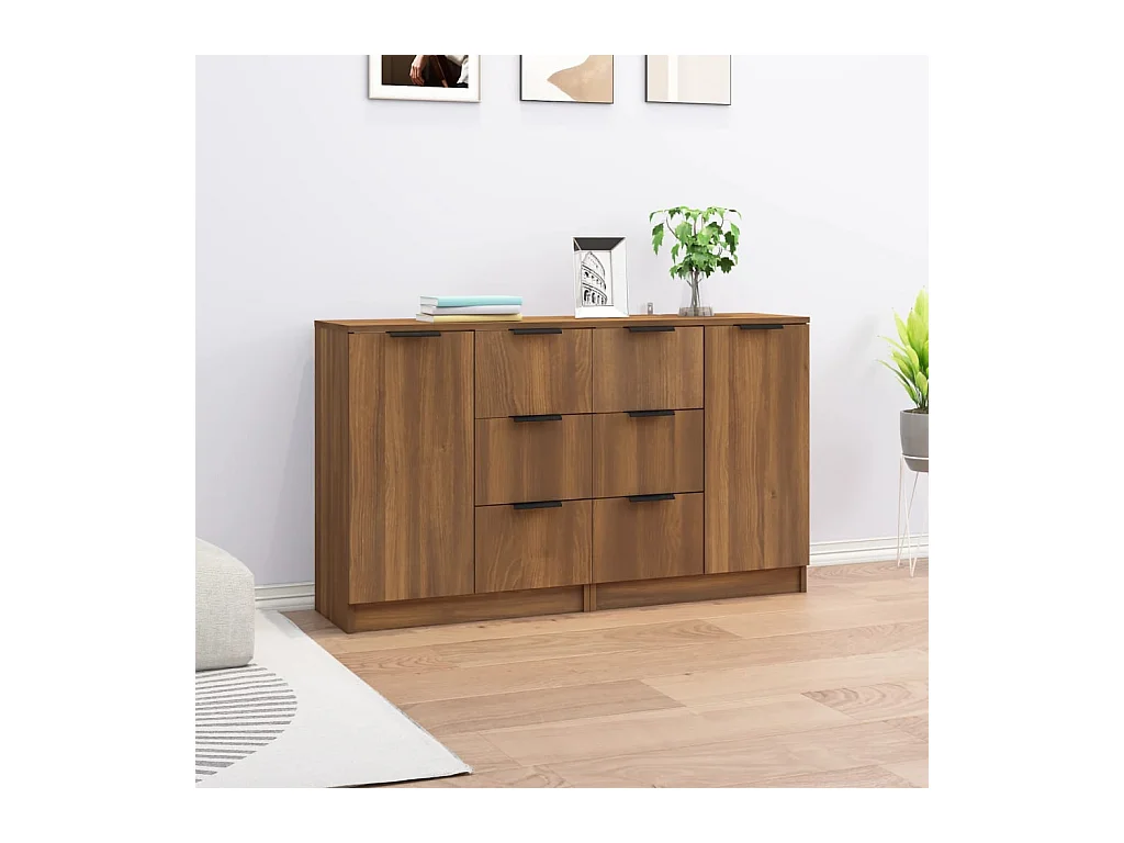 Credenze 2 pz Rovere Marrone 60x30x70 cm in Legno Multistrato