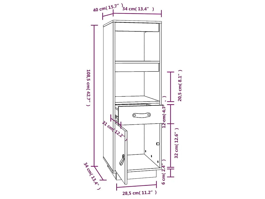 Buffet haut Marron miel 34x40x108,5 cm Bois massif de pin