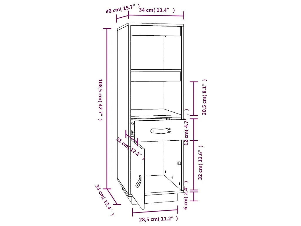 Buffet haut Marron miel 34x40x108,5 cm Bois massif de pin