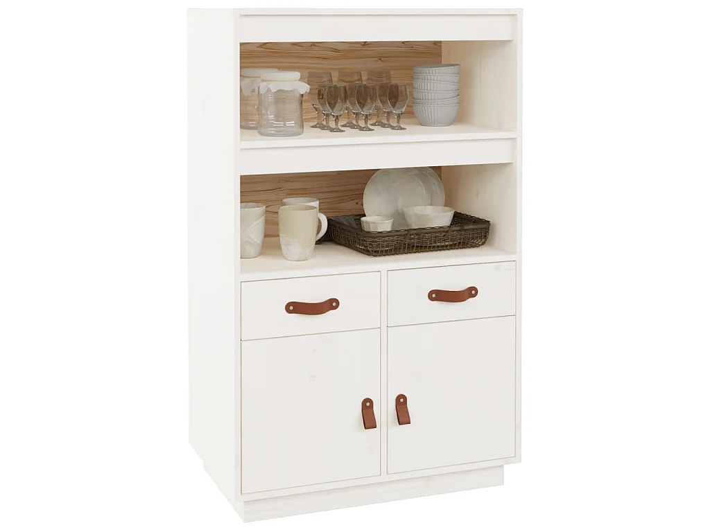 Highboard Weiß 67x40x108,5 cm Massivholz Kiefer