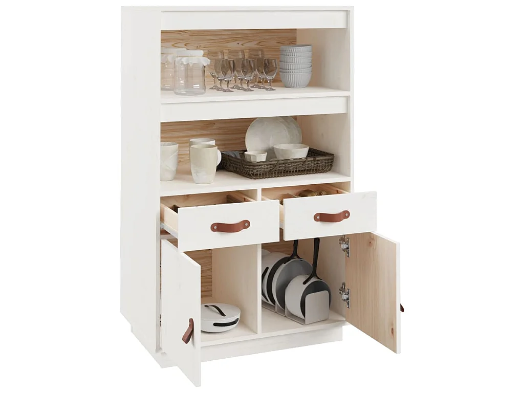 Highboard Weiß 67x40x108,5 cm Massivholz Kiefer