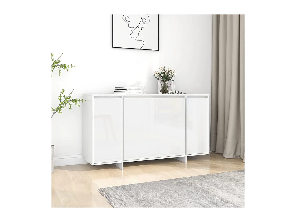 Buffet blanc brillant 135x41x75 cm bois d'ingénierie