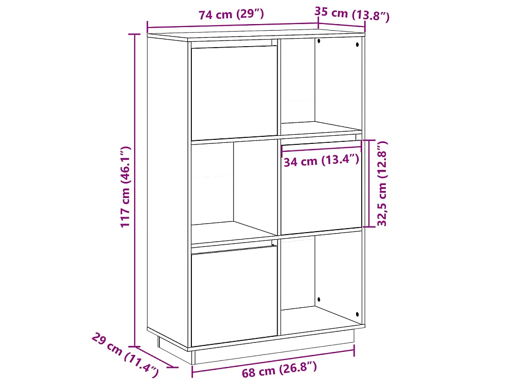 Buffet haut 74x35x117 cm Bois massif de pin