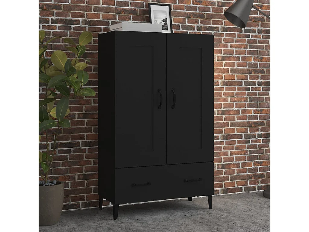 Buffet haut noir 70x31x115 cm bois d'ingénierie