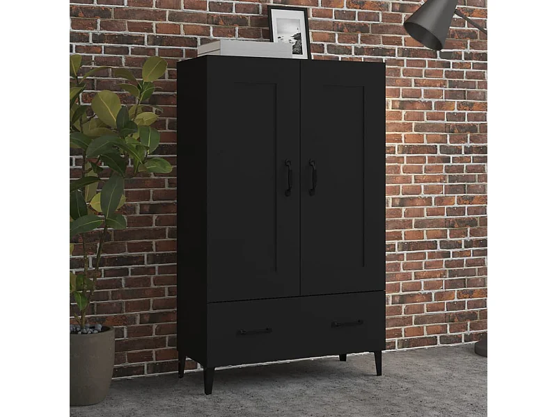 Buffet haut noir 70x31x115 cm bois d'ingénierie