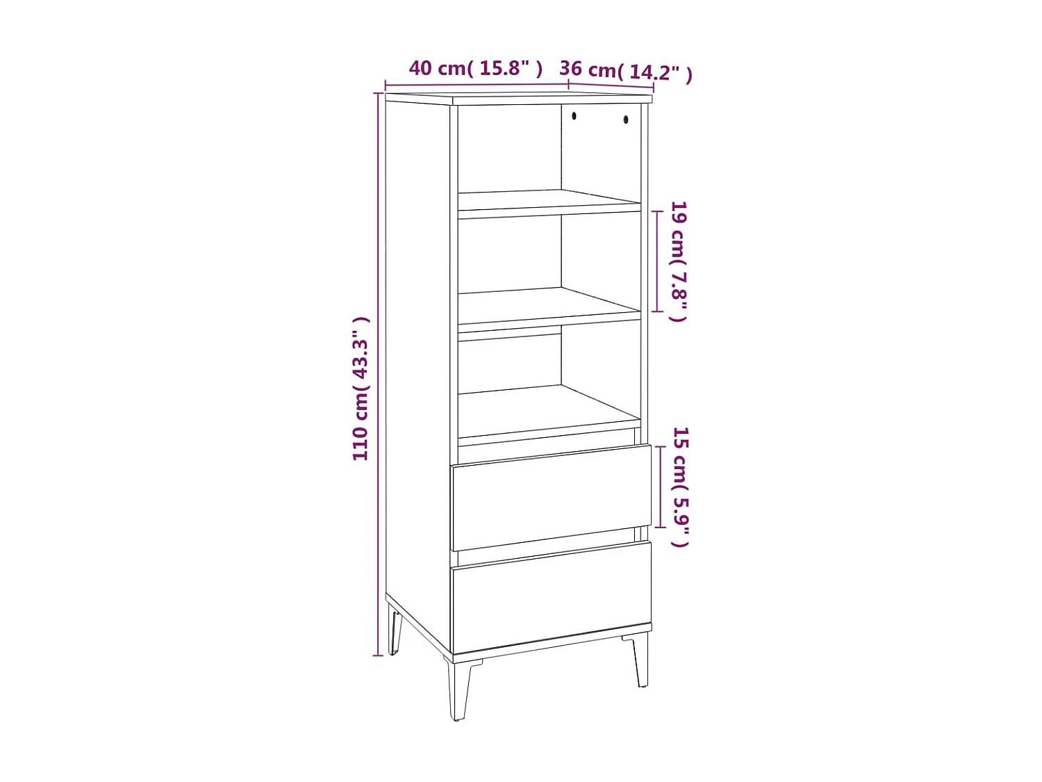 Buffet haut Chêne fumé 40x36x110 cm Bois d'ingénierie