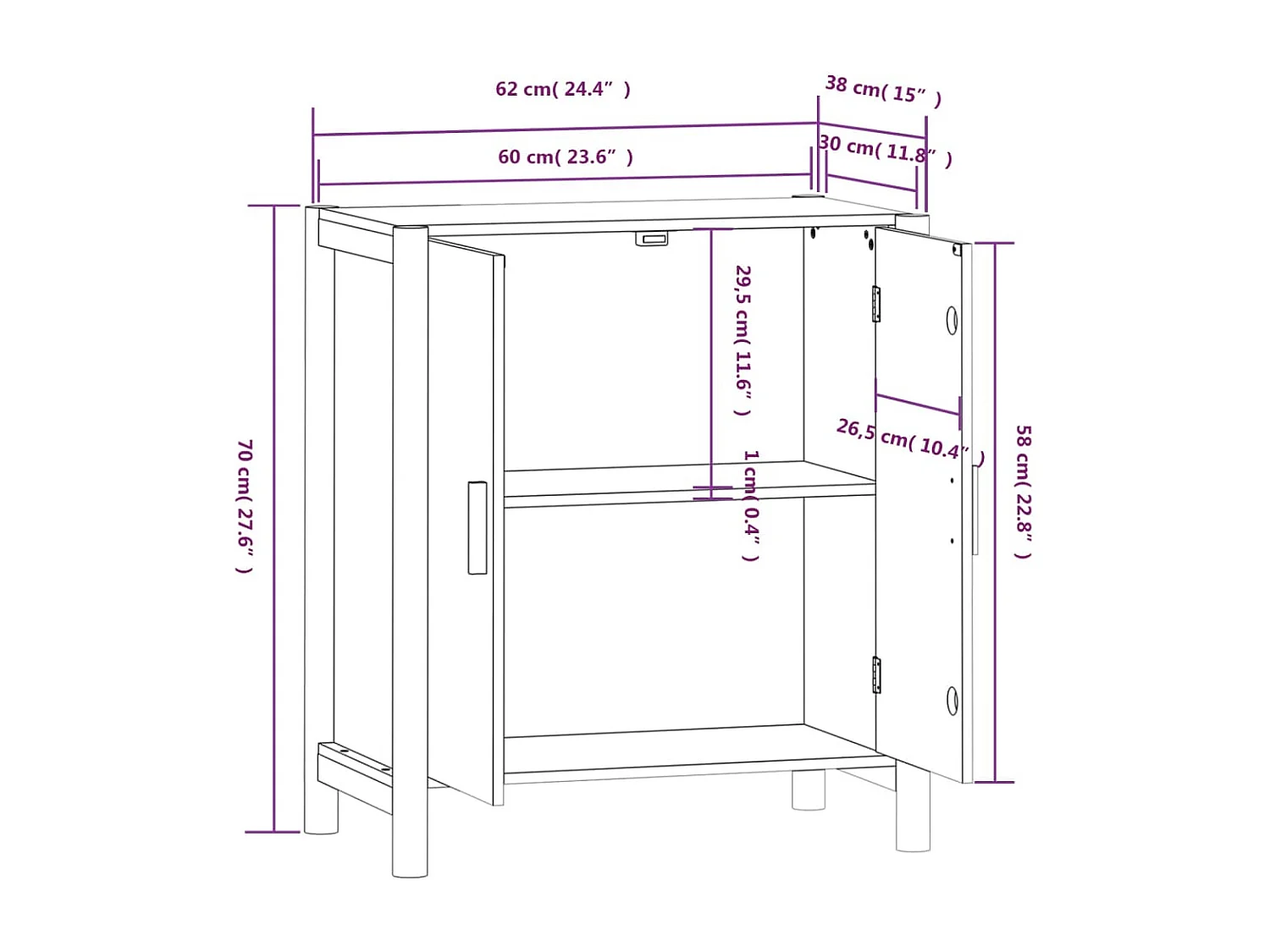 Credenza Bianca 62x38x70 cm in Legno Multistrato