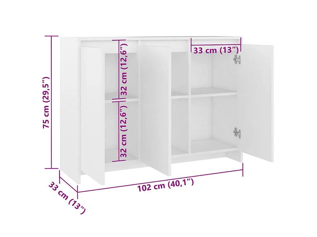 Sideboard Weiß 102x33x75 cm Holzwerkstoff