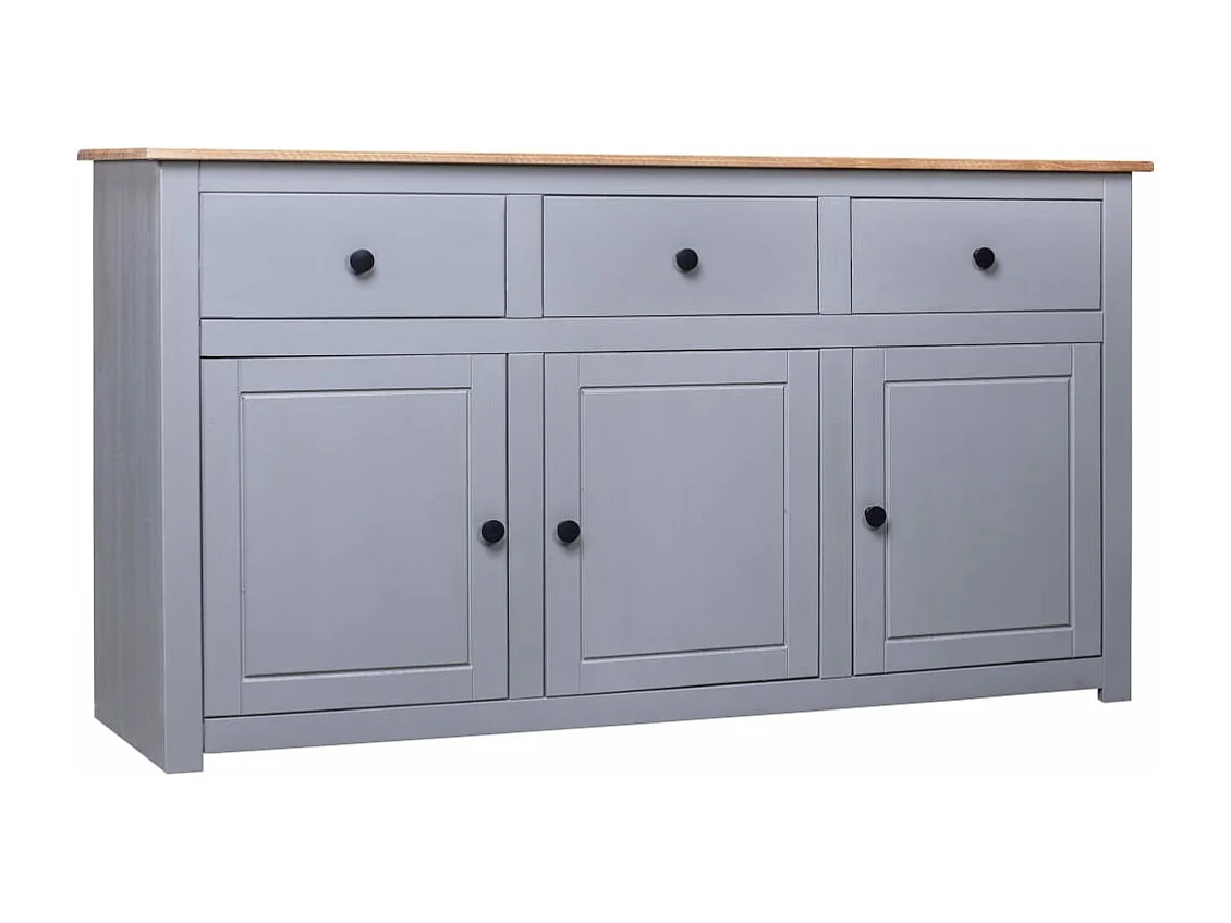 Credenza Grigia 135x40x80 cm in Legno Massello di Pino Panama