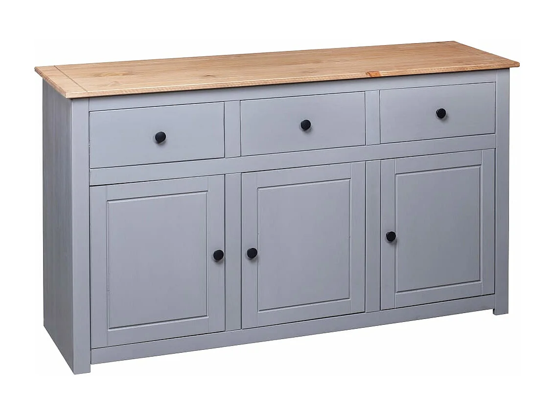 Credenza Grigia 135x40x80 cm in Legno Massello di Pino Panama