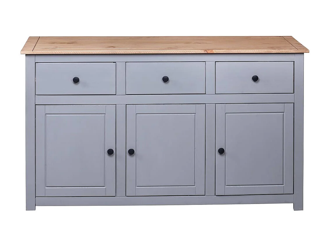 Credenza Grigia 135x40x80 cm in Legno Massello di Pino Panama