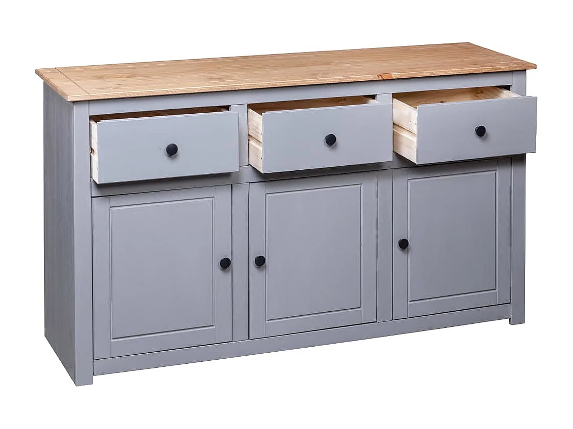 Credenza Grigia 135x40x80 cm in Legno Massello di Pino Panama