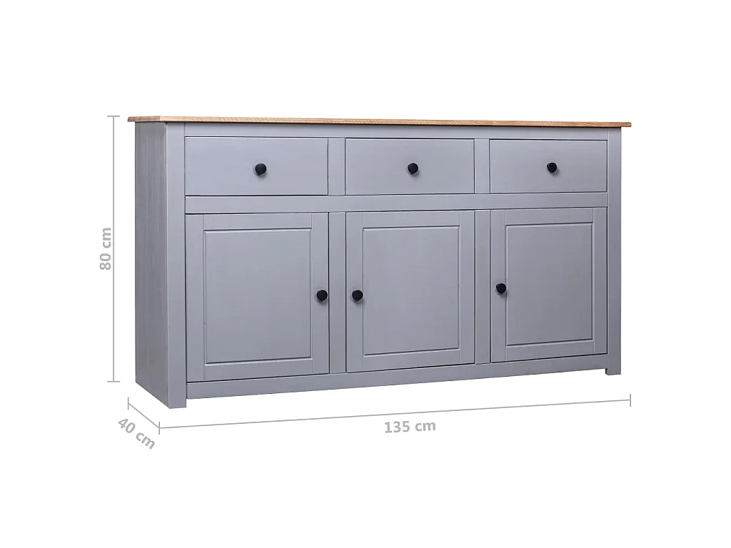 Aparador de madera maciza pino estilo Panamá gris 135x40x80 cm