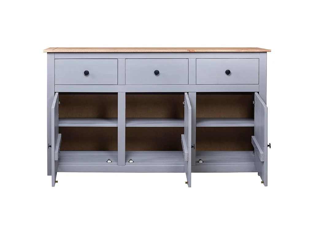 Aparador de madera maciza pino estilo Panamá gris 135x40x80 cm