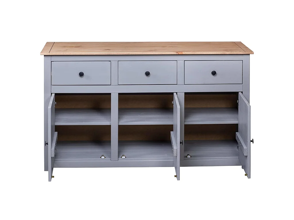 Aparador de madera maciza pino estilo Panamá gris 135x40x80 cm