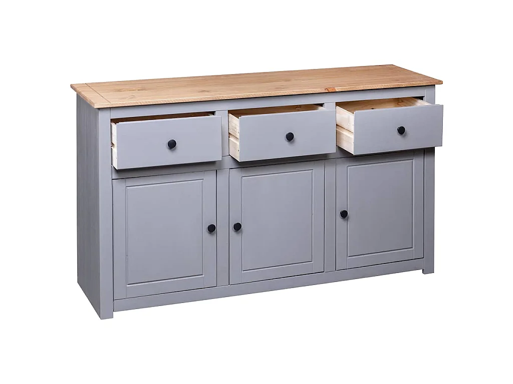 Aparador de madera maciza pino estilo Panamá gris 135x40x80 cm