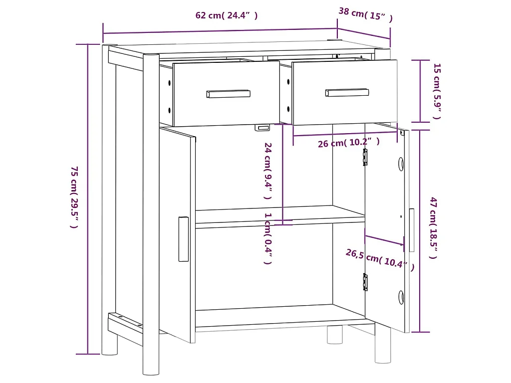 Buffet Noir 62x38x75 cm Bois d'ingénierie