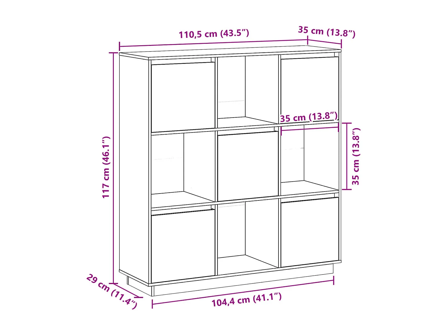 Highboard Grau 110,5x35x117 cm Massivholz Kiefer
