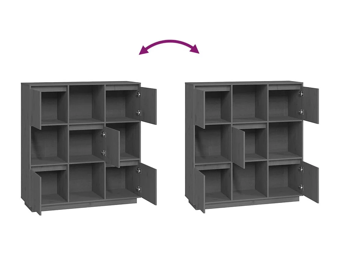 Credenza Grigia 110,5x35x117 cm in Legno Massello di Pino