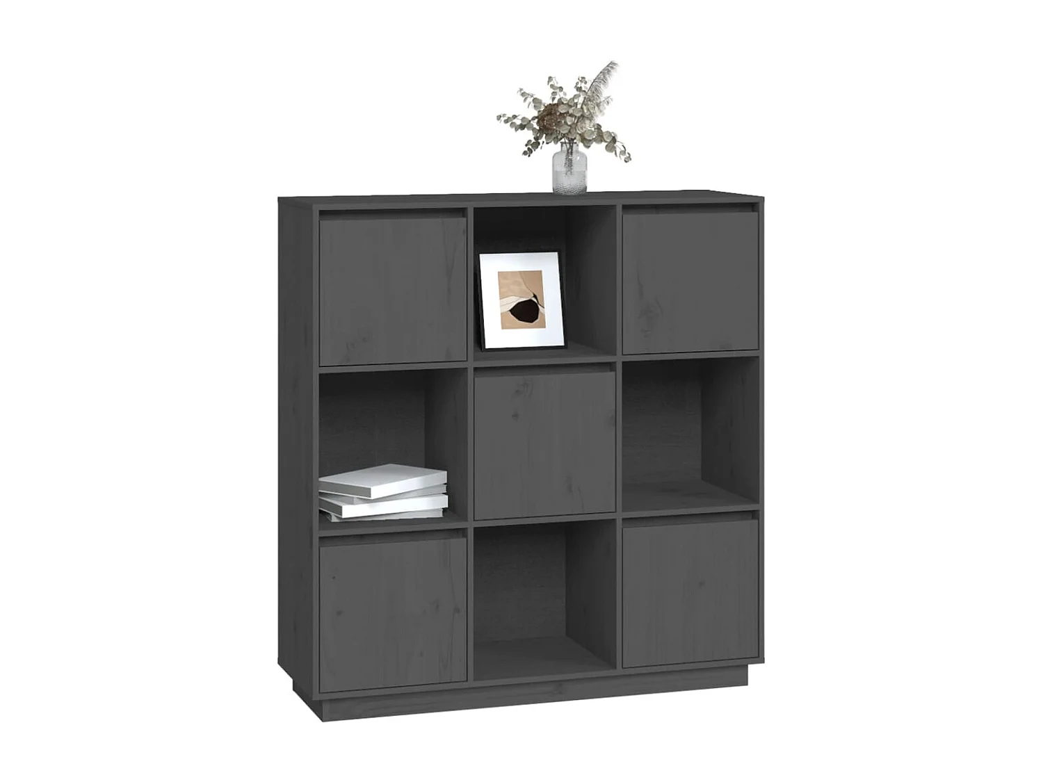 Credenza Grigia 110,5x35x117 cm in Legno Massello di Pino