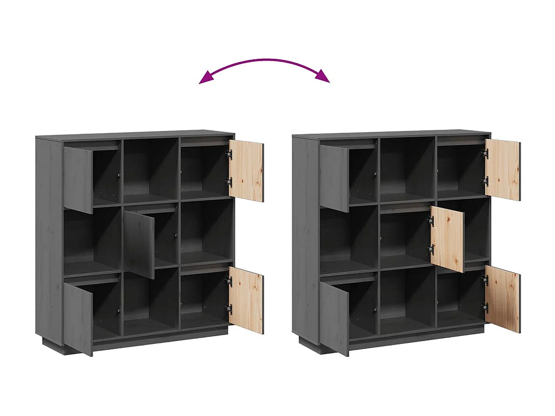 Credenza Grigia 110,5x35x117 cm in Legno Massello di Pino