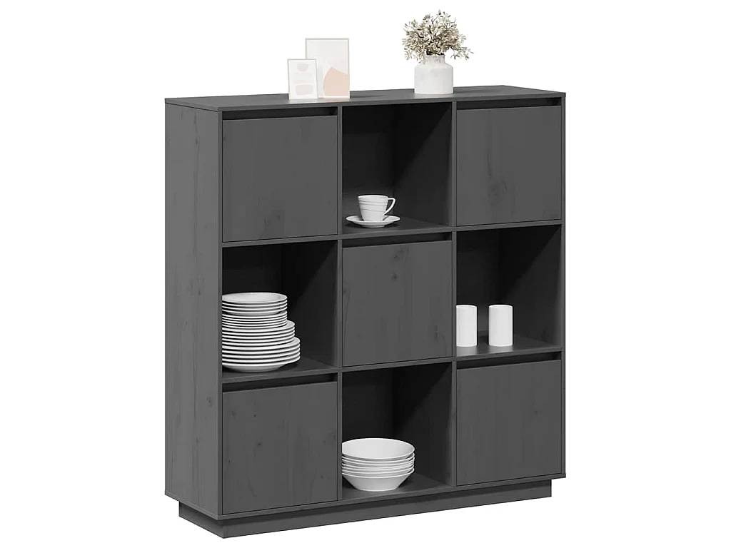 Hoge kast 110,5x35x117 cm massief grenenhout grijs