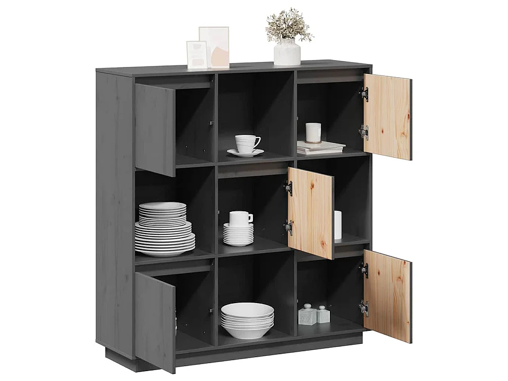 Hoge kast 110,5x35x117 cm massief grenenhout grijs