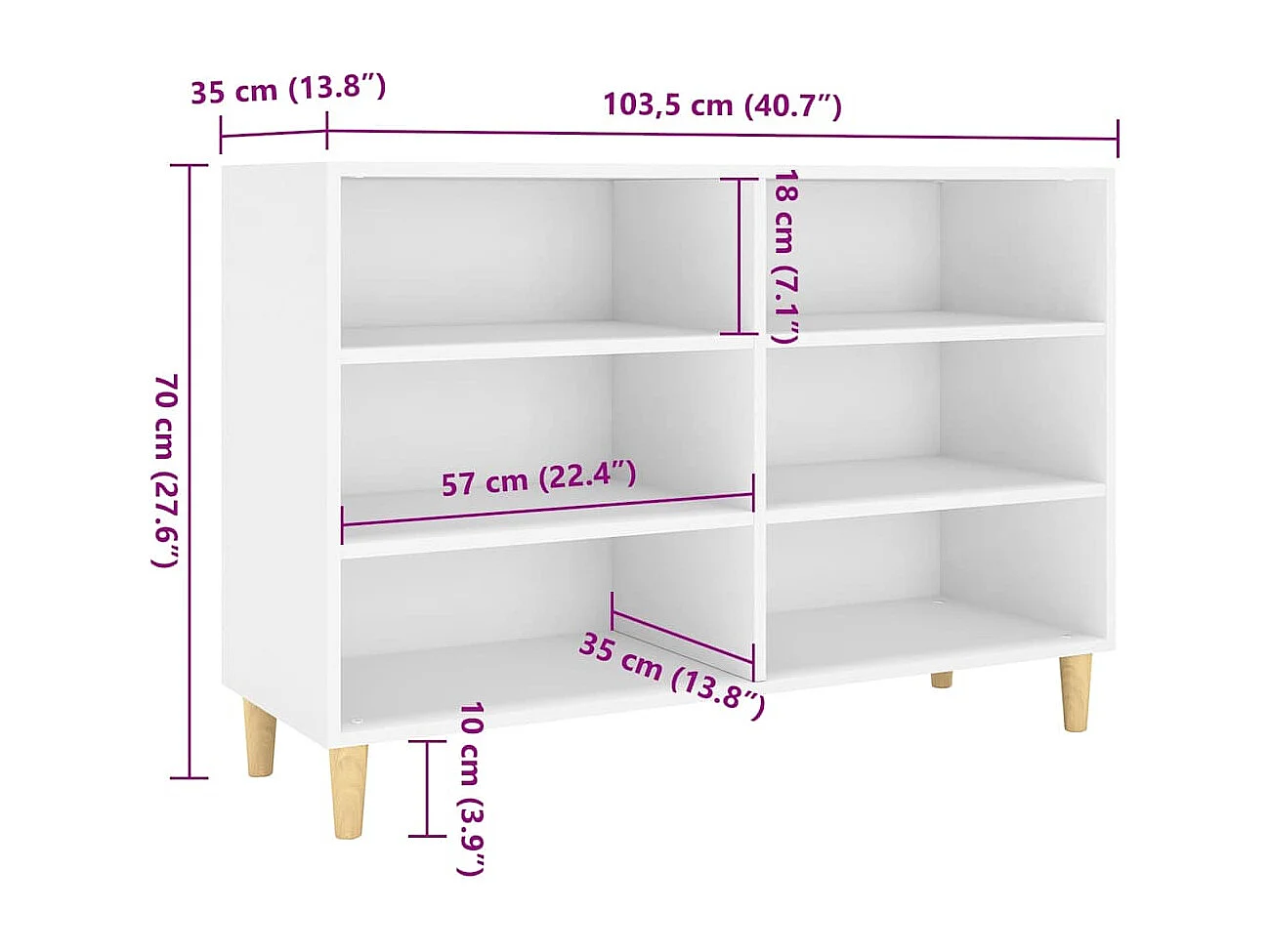 Aparador de madera de ingeniería blanco 103,5x35x70 cm