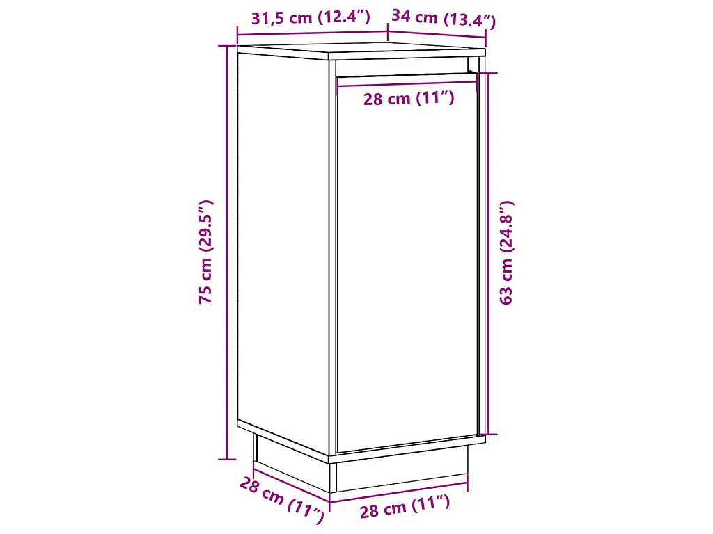 Sideboards 2 Stk. Schwarz 31,5x34x75 cm Massivholz Kiefer