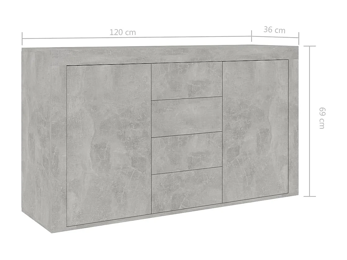 Aparador 120x36x69 cm derivados de madeira cinzento cimento