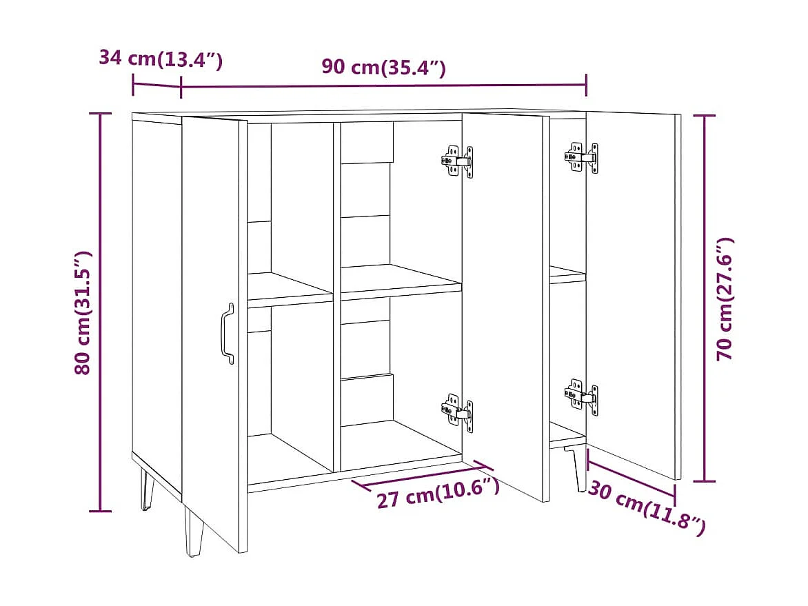 Dressoir 90x34x80 cm bewerkt hout zwart