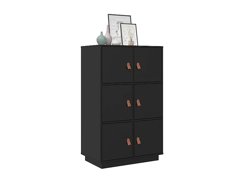 Buffet haut Noir 67x40x108,5 cm Bois massif de pin