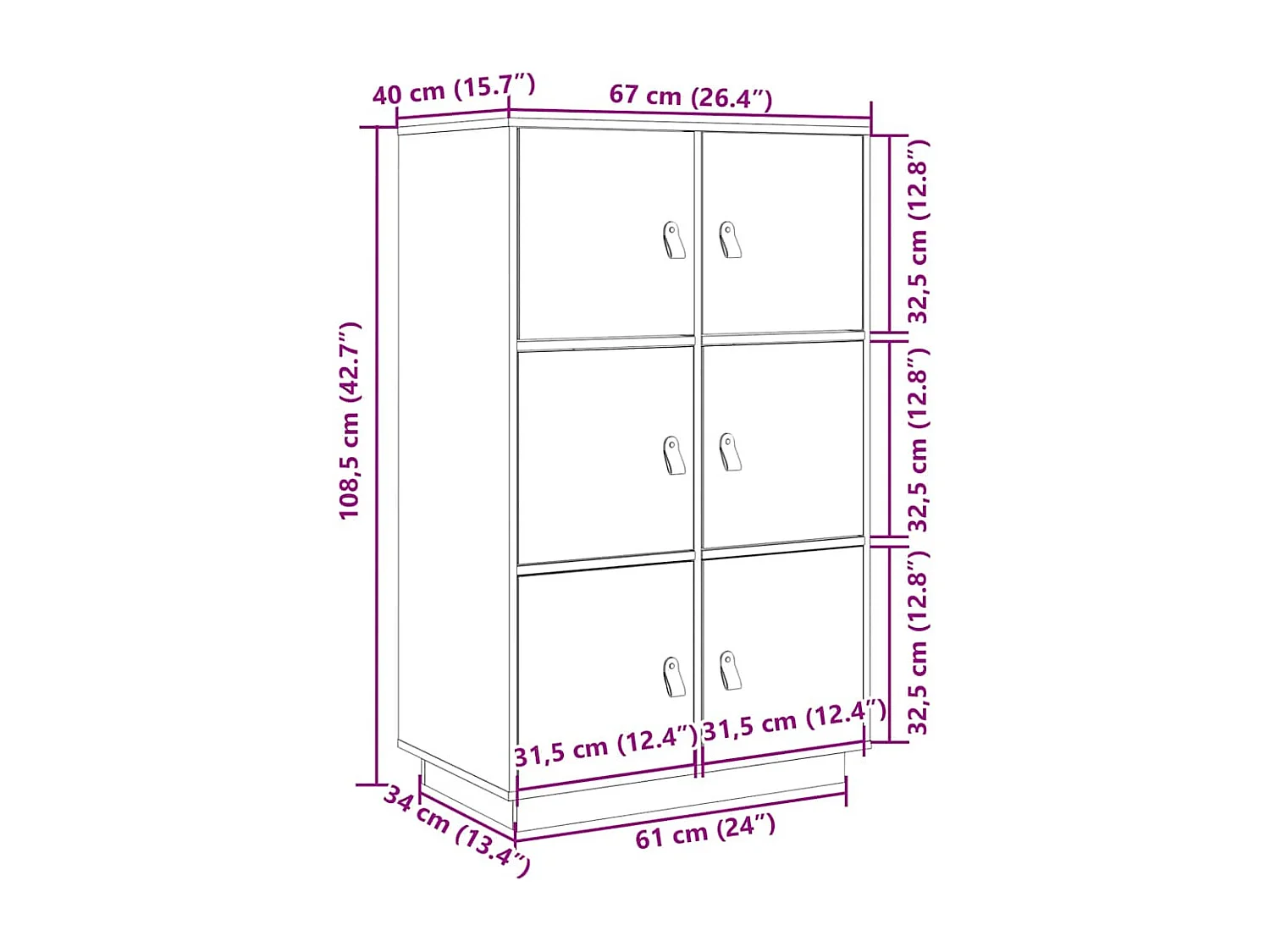 Hoge kast 67x40x108,5 cm massief grenenhout zwart