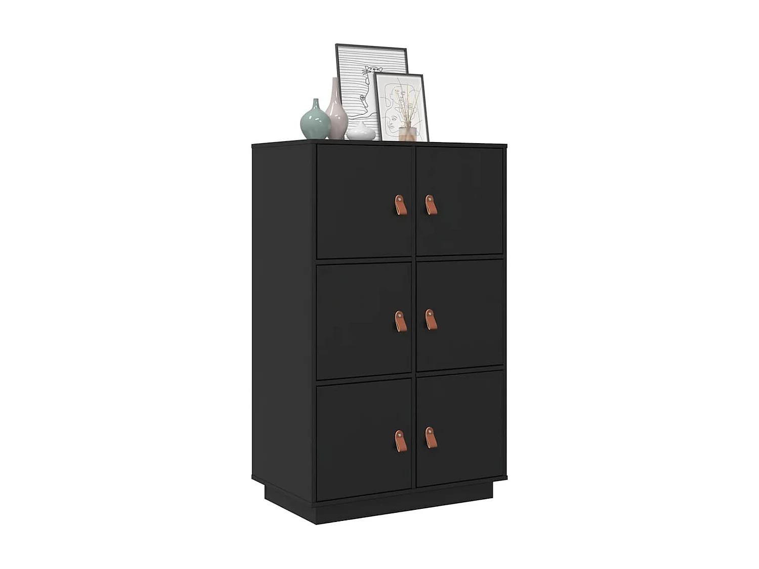 Buffet haut Noir 67x40x108,5 cm Bois massif de pin
