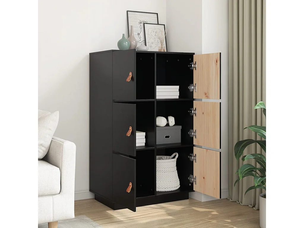 Buffet haut Noir 67x40x108,5 cm Bois massif de pin
