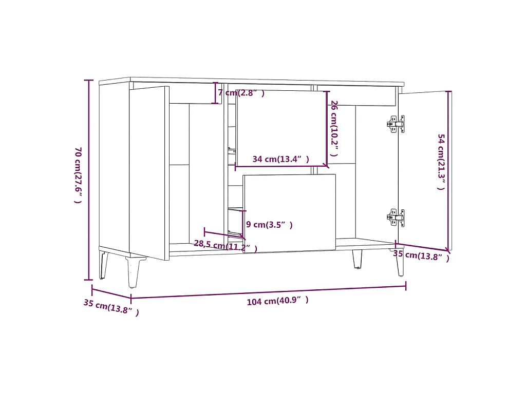 Buffet Chêne fumé 102x35x70 cm Bois d'ingénierie