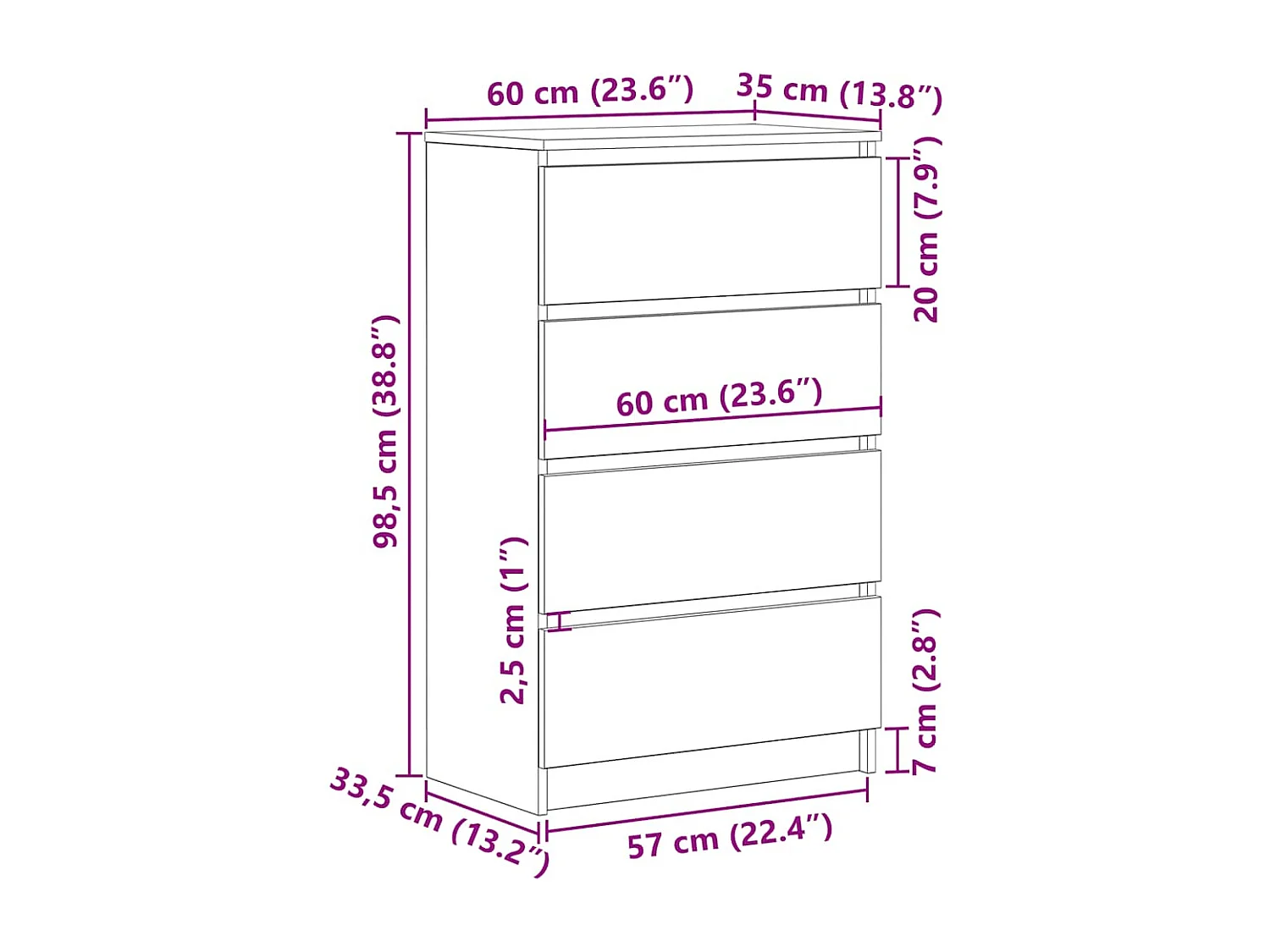 Dressoir 60x35x98,5 cm bewerkt hout zwart