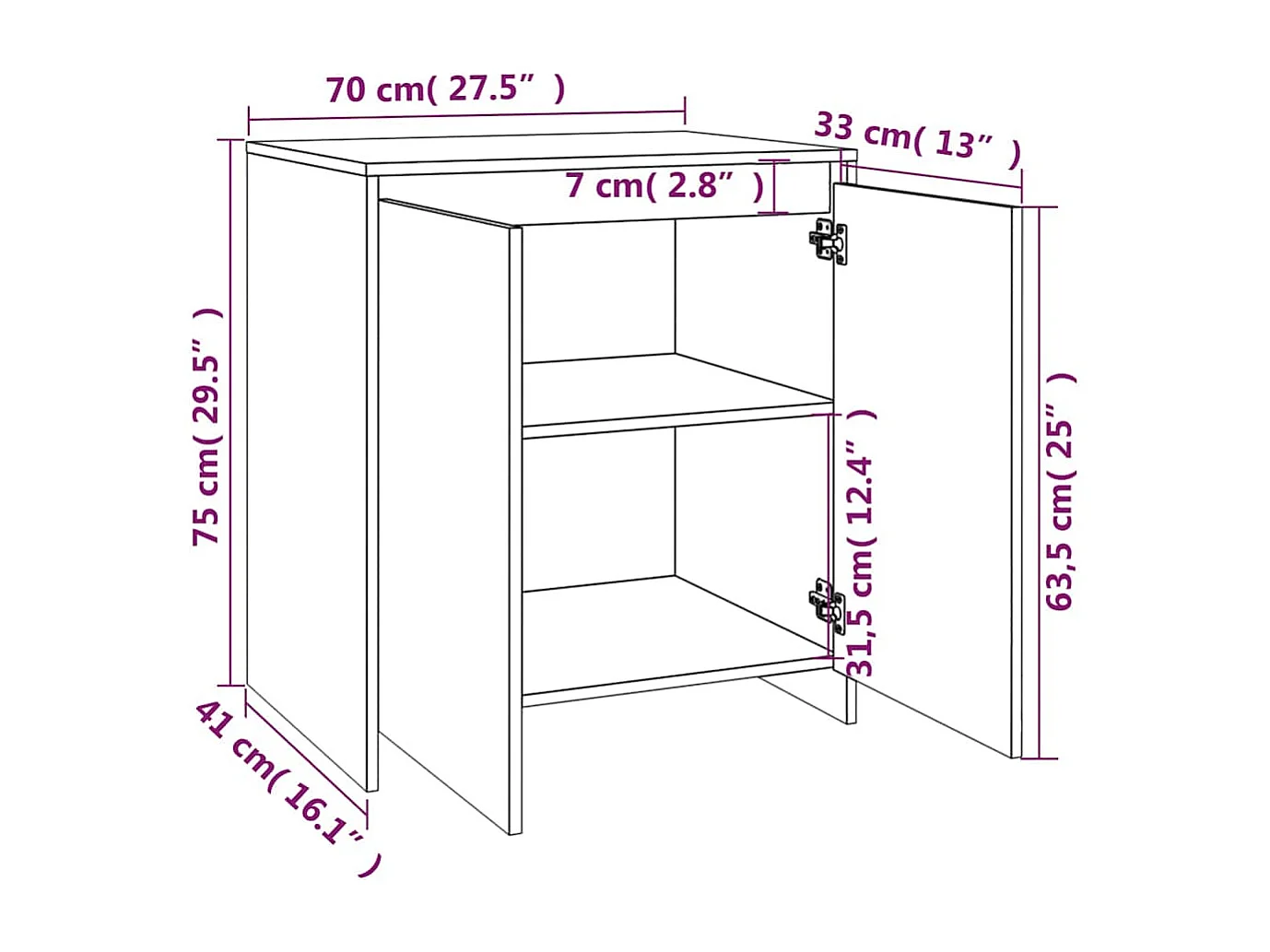 Dressoir 70x41x75 cm bewerkt hout sonoma eikenkleurig