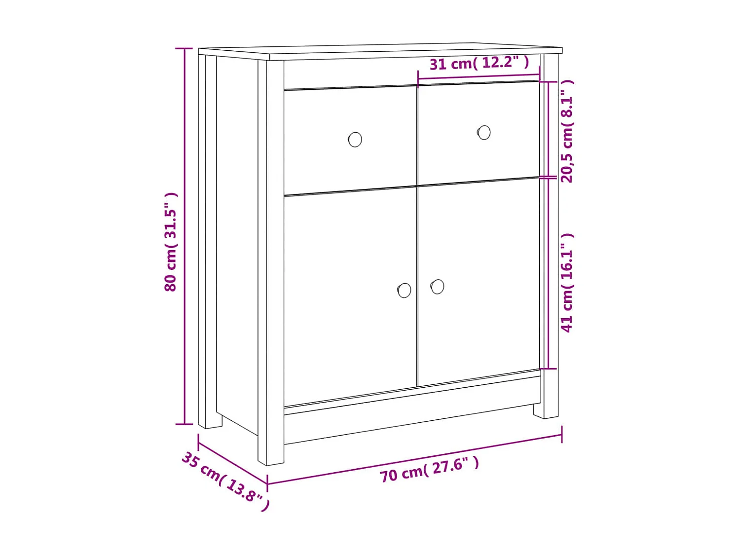 Buffet 70x35x80 cm nois massif de pin