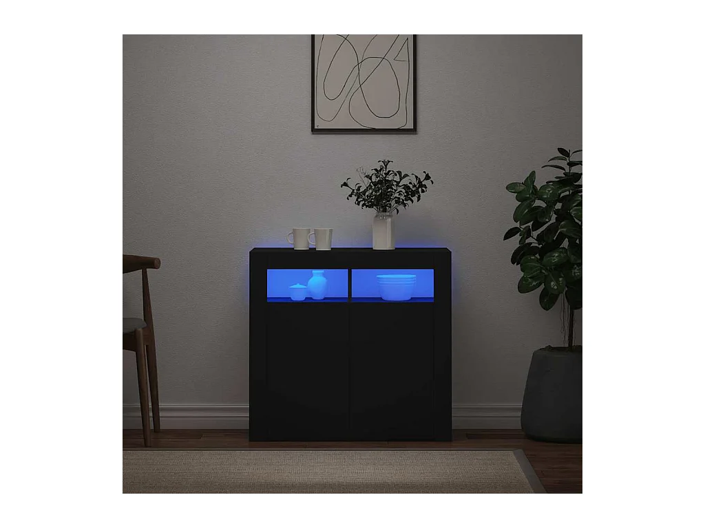 Buffet avec lumières LED noir 80x35x75 cm