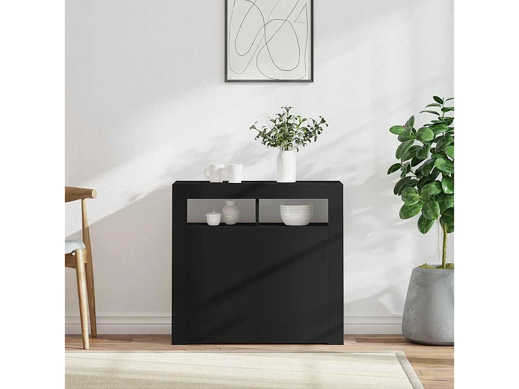 Sideboard mit LED-Leuchten Schwarz 80x35x75 cm