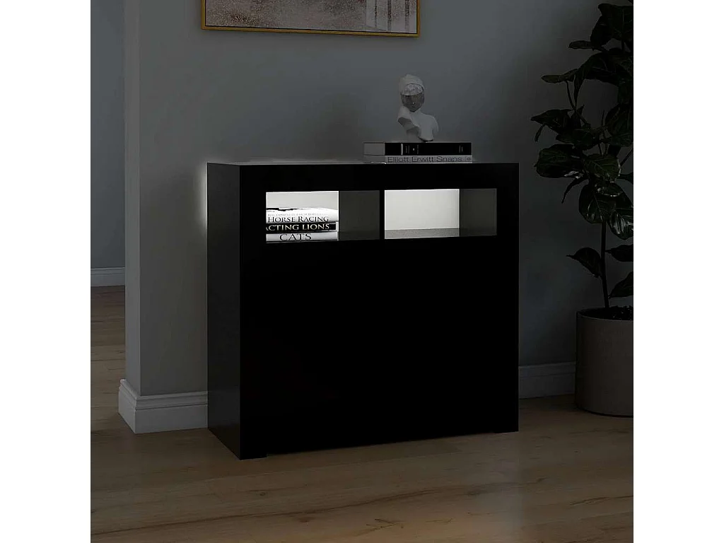 Buffet avec lumières LED noir 80x35x75 cm