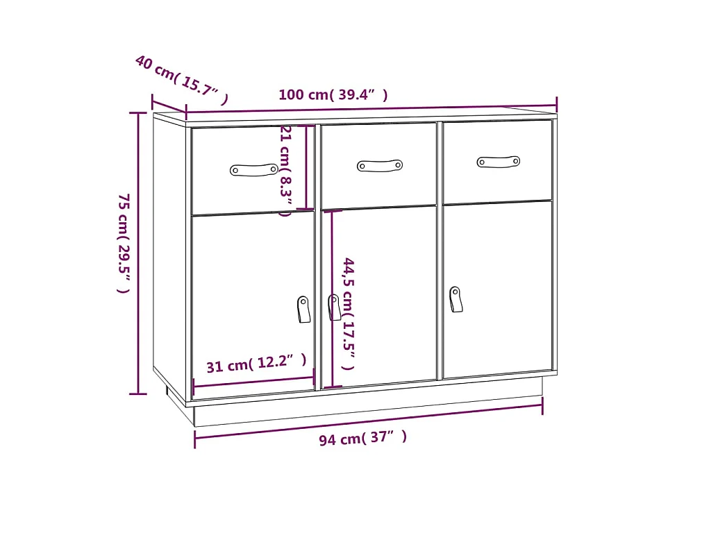 Credenza 100x40x75 cm in Legno Massello di Pino